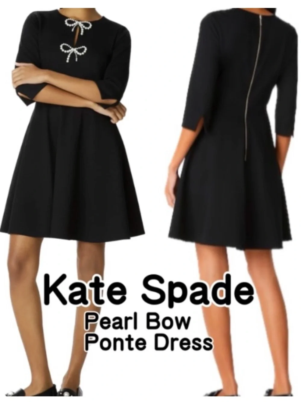 NEW Kate Spade Pearl Bow Ponte Dress in Black